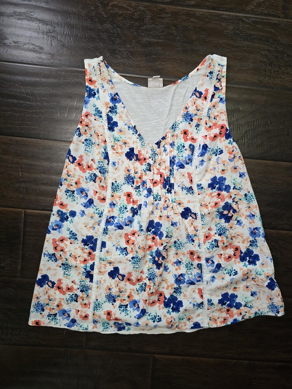 Merona Womens Floral V Neck Sheer Back Sleeveless Blouse Large